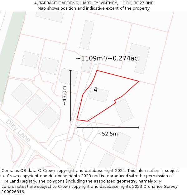 4, TARRANT GARDENS, HARTLEY WINTNEY, HOOK, RG27 8NE: Plot and title map