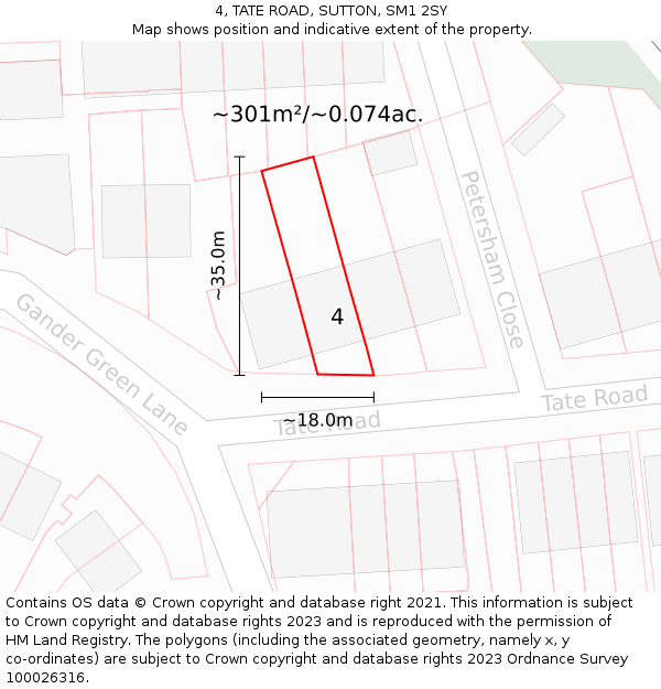 4, TATE ROAD, SUTTON, SM1 2SY: Plot and title map