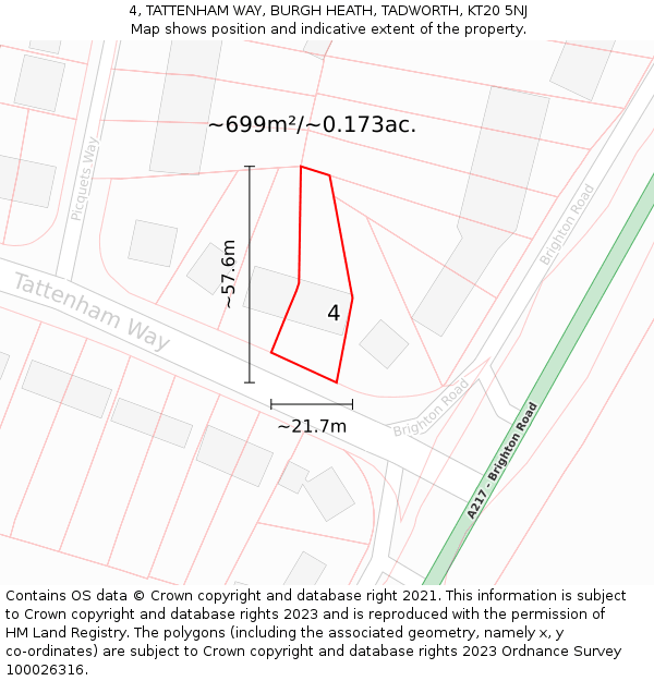 4, TATTENHAM WAY, BURGH HEATH, TADWORTH, KT20 5NJ: Plot and title map