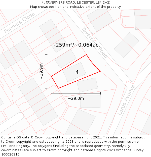 4, TAVERNERS ROAD, LEICESTER, LE4 2HZ: Plot and title map