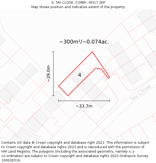 4, TAY CLOSE, CORBY, NN17 2EP: Plot and title map