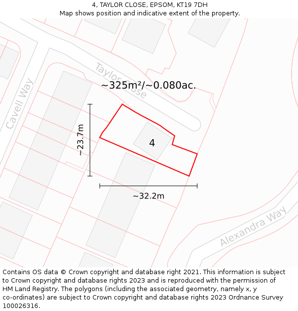 4, TAYLOR CLOSE, EPSOM, KT19 7DH: Plot and title map