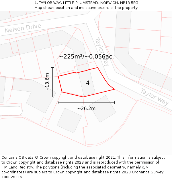 4, TAYLOR WAY, LITTLE PLUMSTEAD, NORWICH, NR13 5FG: Plot and title map