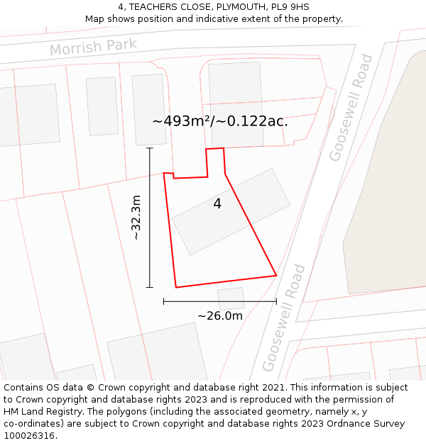 4, TEACHERS CLOSE, PLYMOUTH, PL9 9HS: Plot and title map