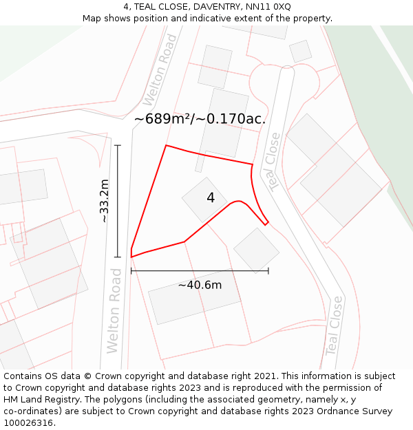 4, TEAL CLOSE, DAVENTRY, NN11 0XQ: Plot and title map