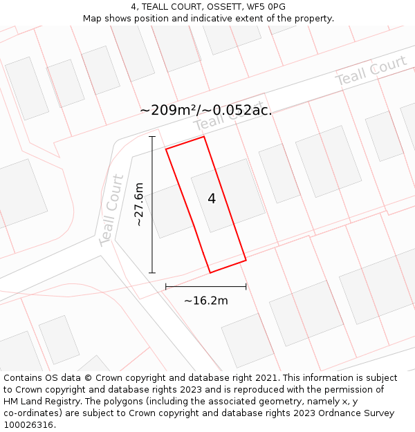 4, TEALL COURT, OSSETT, WF5 0PG: Plot and title map