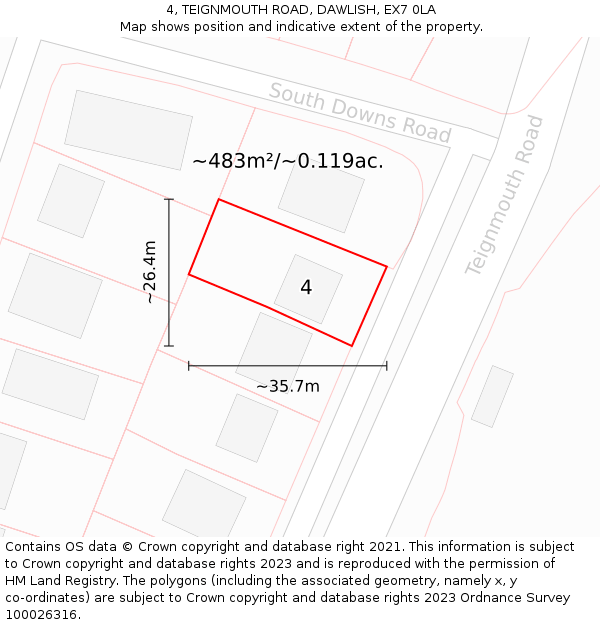 4, TEIGNMOUTH ROAD, DAWLISH, EX7 0LA: Plot and title map