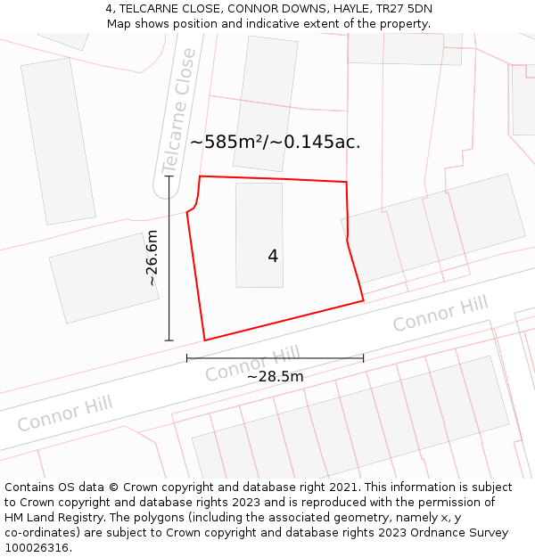 4, TELCARNE CLOSE, CONNOR DOWNS, HAYLE, TR27 5DN: Plot and title map