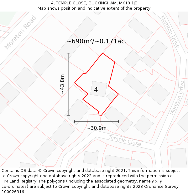 4, TEMPLE CLOSE, BUCKINGHAM, MK18 1JB: Plot and title map