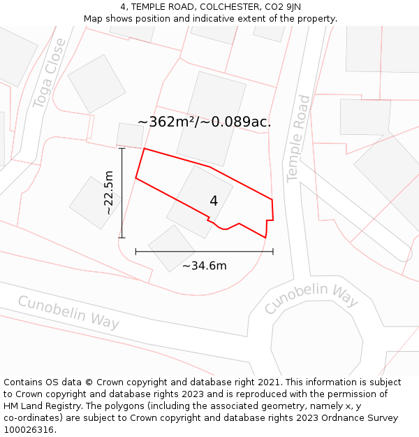 4, TEMPLE ROAD, COLCHESTER, CO2 9JN: Plot and title map