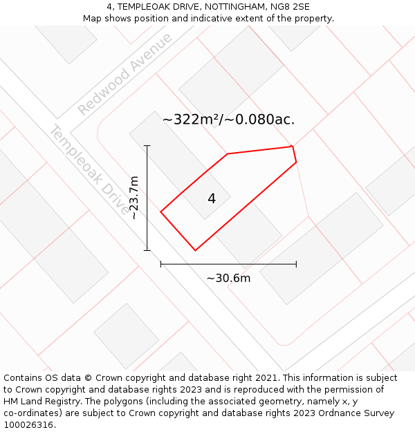 4, TEMPLEOAK DRIVE, NOTTINGHAM, NG8 2SE: Plot and title map