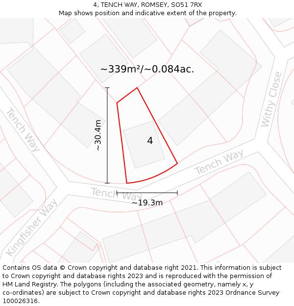 4, TENCH WAY, ROMSEY, SO51 7RX: Plot and title map