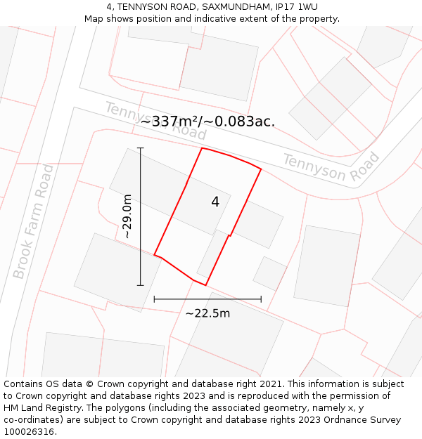 4, TENNYSON ROAD, SAXMUNDHAM, IP17 1WU: Plot and title map