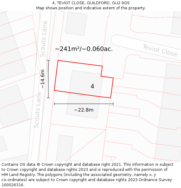 4, TEVIOT CLOSE, GUILDFORD, GU2 9GS: Plot and title map