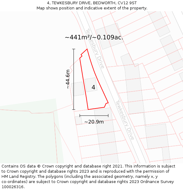 4, TEWKESBURY DRIVE, BEDWORTH, CV12 9ST: Plot and title map