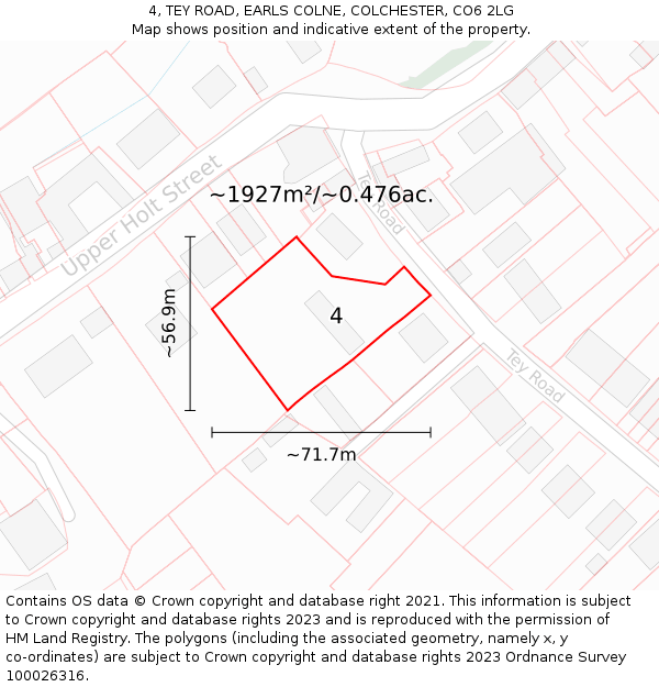 4, TEY ROAD, EARLS COLNE, COLCHESTER, CO6 2LG: Plot and title map