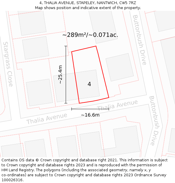 4, THALIA AVENUE, STAPELEY, NANTWICH, CW5 7RZ: Plot and title map