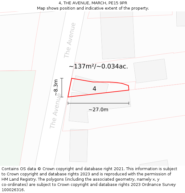 4, THE AVENUE, MARCH, PE15 9PR: Plot and title map