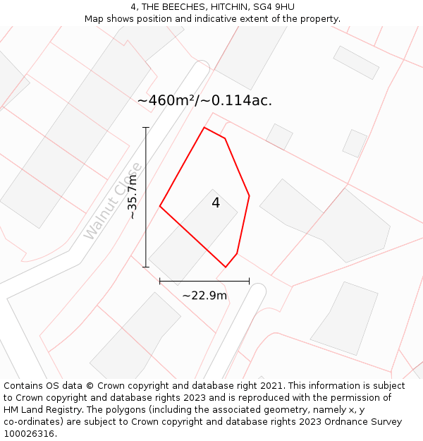 4, THE BEECHES, HITCHIN, SG4 9HU: Plot and title map