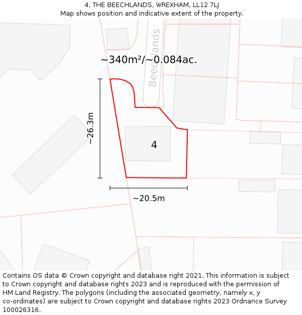 4, THE BEECHLANDS, WREXHAM, LL12 7LJ: Plot and title map