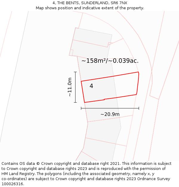 4, THE BENTS, SUNDERLAND, SR6 7NX: Plot and title map