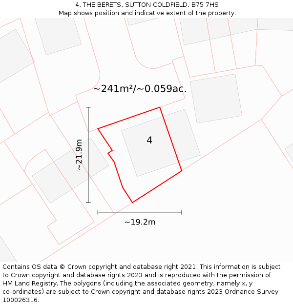 4, THE BERETS, SUTTON COLDFIELD, B75 7HS: Plot and title map