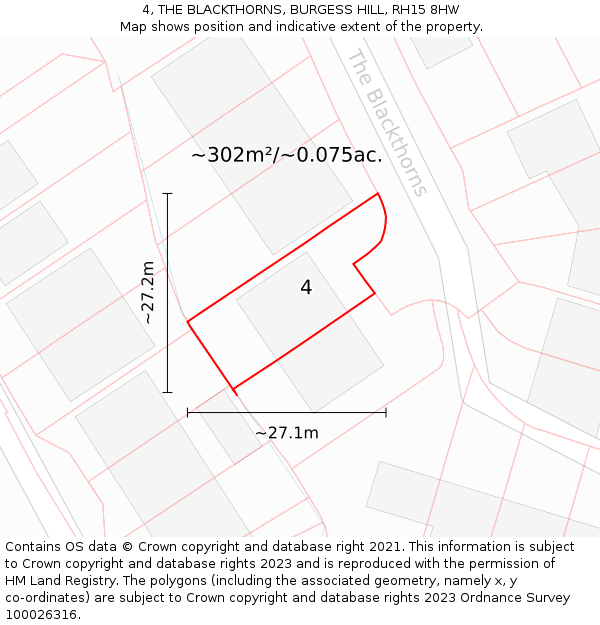 4, THE BLACKTHORNS, BURGESS HILL, RH15 8HW: Plot and title map