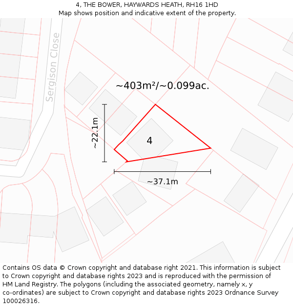 4, THE BOWER, HAYWARDS HEATH, RH16 1HD: Plot and title map