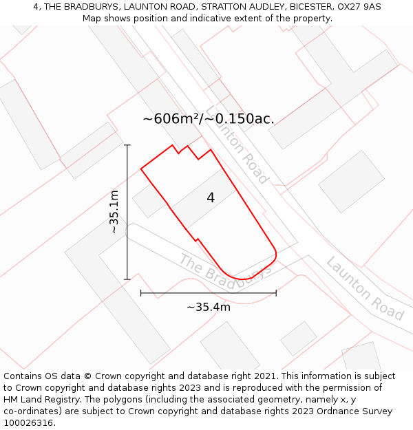 4, THE BRADBURYS, LAUNTON ROAD, STRATTON AUDLEY, BICESTER, OX27 9AS: Plot and title map