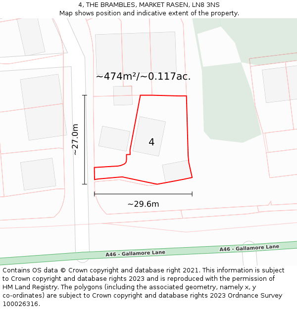 4, THE BRAMBLES, MARKET RASEN, LN8 3NS: Plot and title map