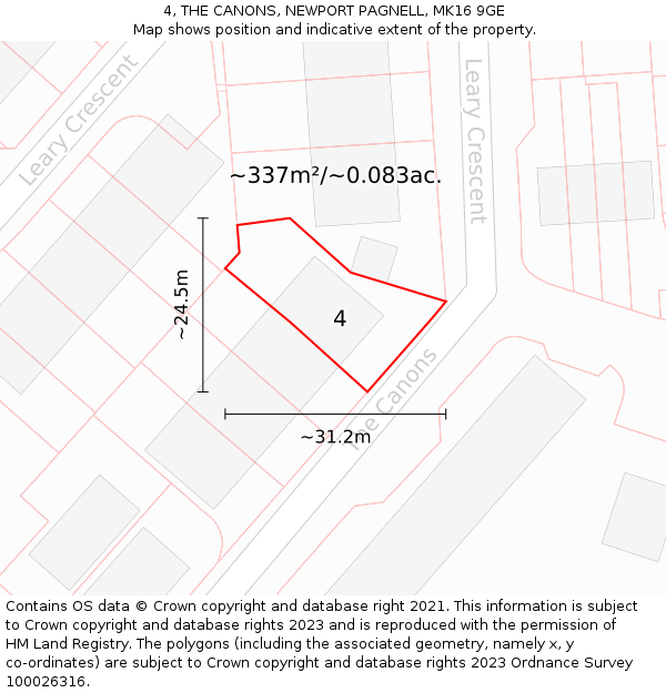 4, THE CANONS, NEWPORT PAGNELL, MK16 9GE: Plot and title map