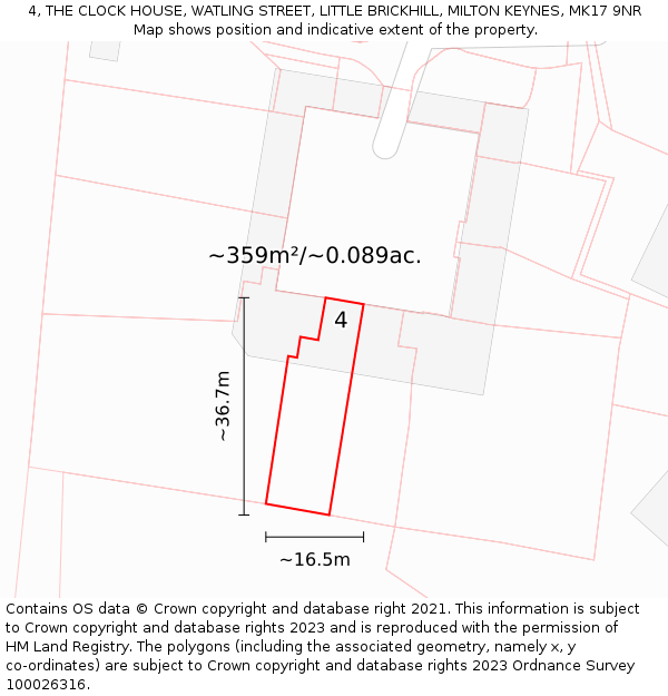 4, THE CLOCK HOUSE, WATLING STREET, LITTLE BRICKHILL, MILTON KEYNES, MK17 9NR: Plot and title map