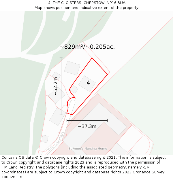 4, THE CLOISTERS, CHEPSTOW, NP16 5UA: Plot and title map