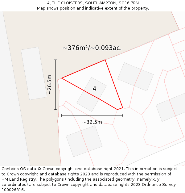 4, THE CLOISTERS, SOUTHAMPTON, SO16 7PN: Plot and title map