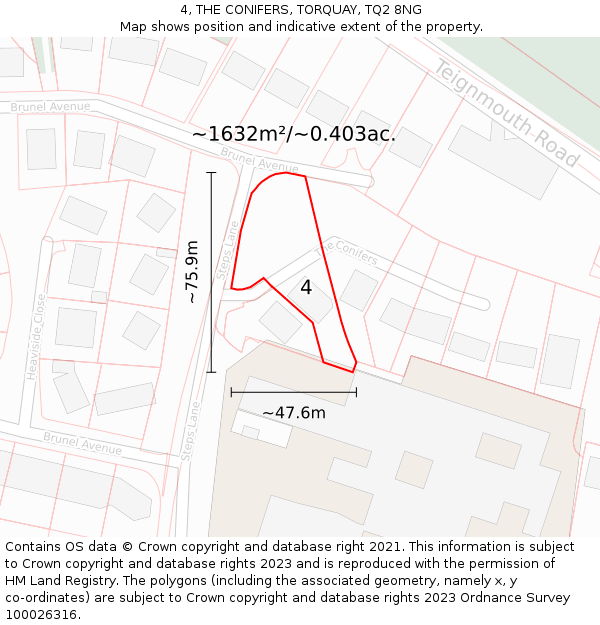 4, THE CONIFERS, TORQUAY, TQ2 8NG: Plot and title map