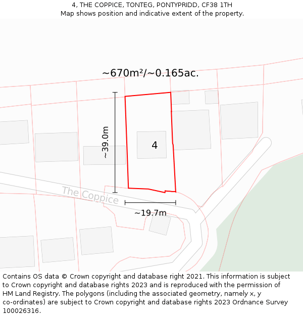 4, THE COPPICE, TONTEG, PONTYPRIDD, CF38 1TH: Plot and title map