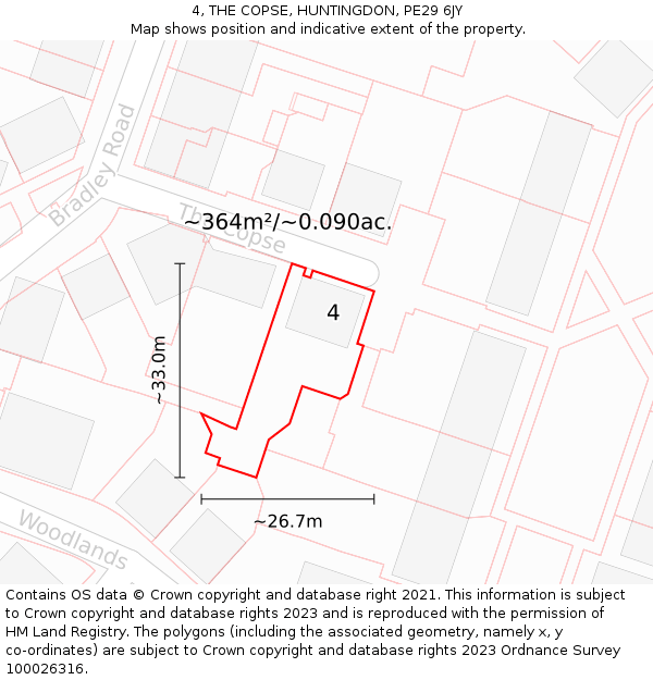 4, THE COPSE, HUNTINGDON, PE29 6JY: Plot and title map