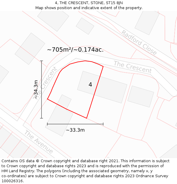4, THE CRESCENT, STONE, ST15 8JN: Plot and title map