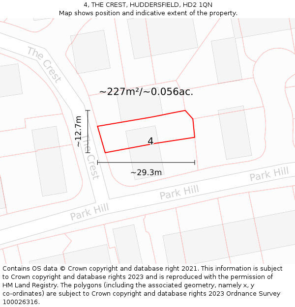4, THE CREST, HUDDERSFIELD, HD2 1QN: Plot and title map