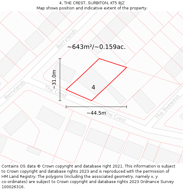 4, THE CREST, SURBITON, KT5 8JZ: Plot and title map