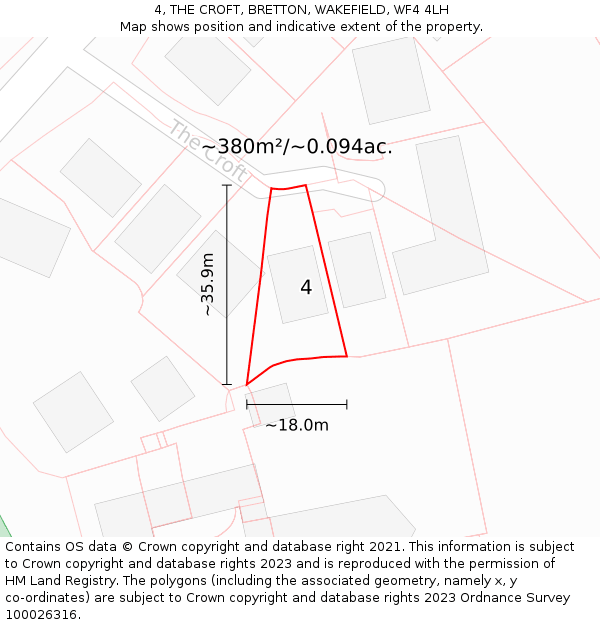 4, THE CROFT, BRETTON, WAKEFIELD, WF4 4LH: Plot and title map
