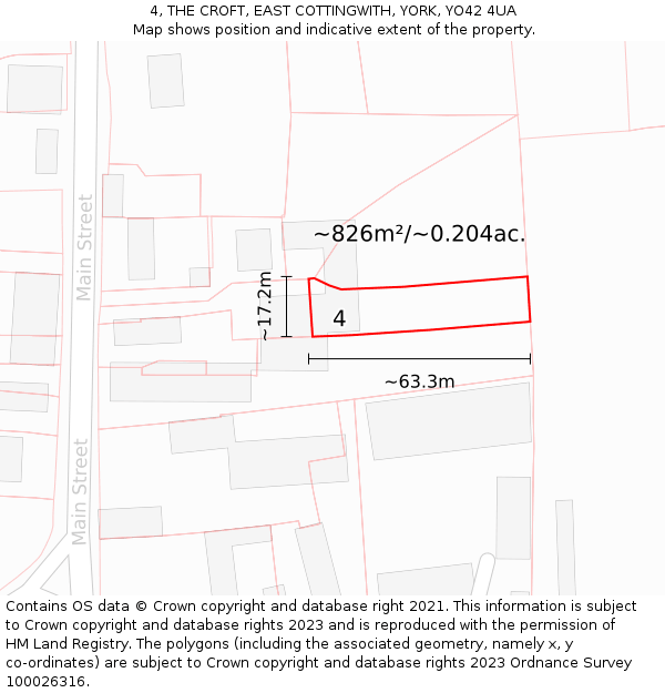 4, THE CROFT, EAST COTTINGWITH, YORK, YO42 4UA: Plot and title map
