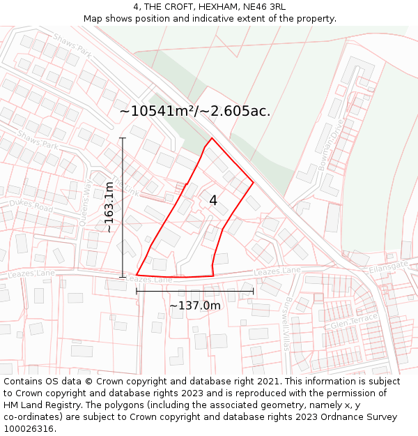 4, THE CROFT, HEXHAM, NE46 3RL: Plot and title map