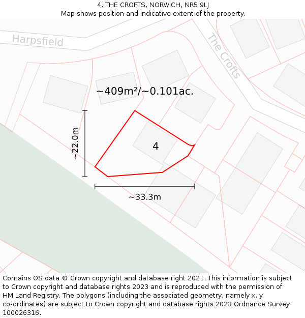 4, THE CROFTS, NORWICH, NR5 9LJ: Plot and title map