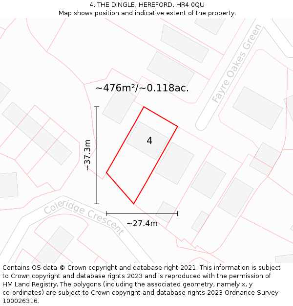 4, THE DINGLE, HEREFORD, HR4 0QU: Plot and title map