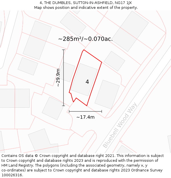 4, THE DUMBLES, SUTTON-IN-ASHFIELD, NG17 1JX: Plot and title map