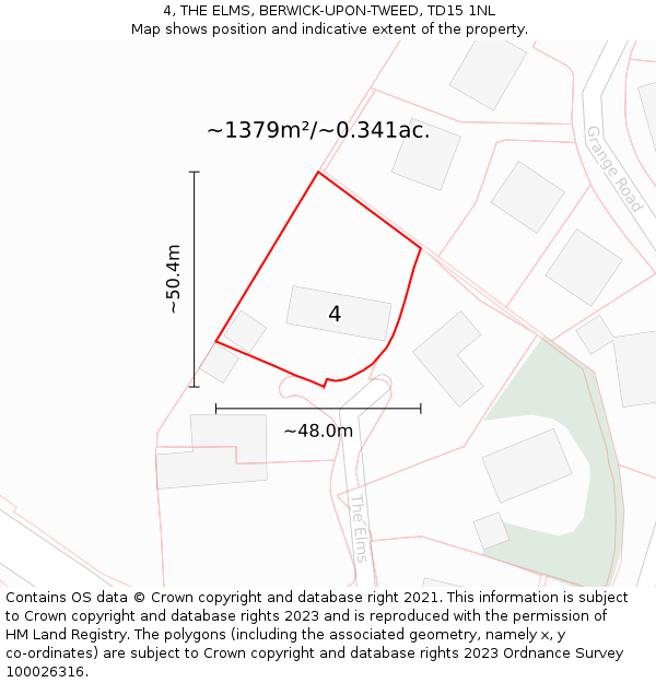 4, THE ELMS, BERWICK-UPON-TWEED, TD15 1NL: Plot and title map