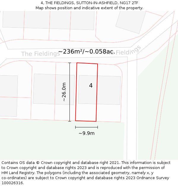 4, THE FIELDINGS, SUTTON-IN-ASHFIELD, NG17 2TF: Plot and title map