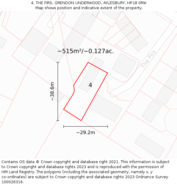 4, THE FIRS, GRENDON UNDERWOOD, AYLESBURY, HP18 0RW: Plot and title map