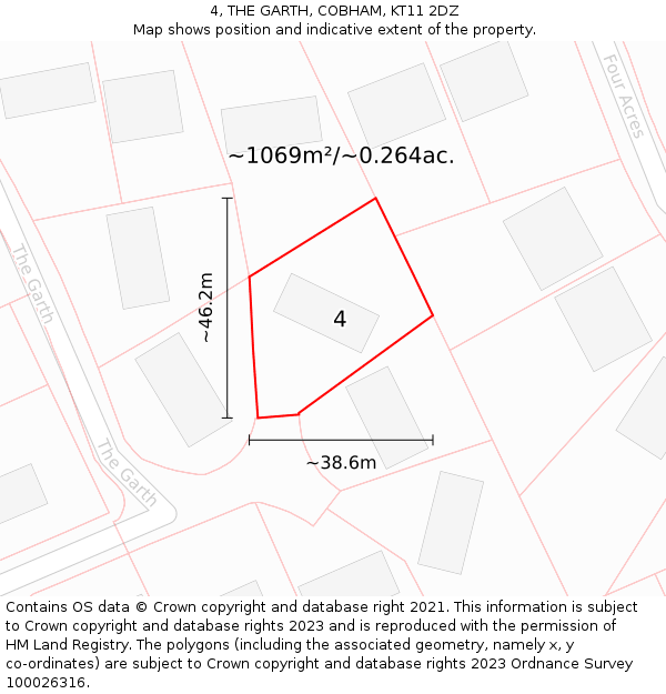 4, THE GARTH, COBHAM, KT11 2DZ: Plot and title map